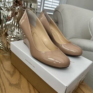 Jessica Simpson Sampson Elegant Nude Patent Leather Wedges